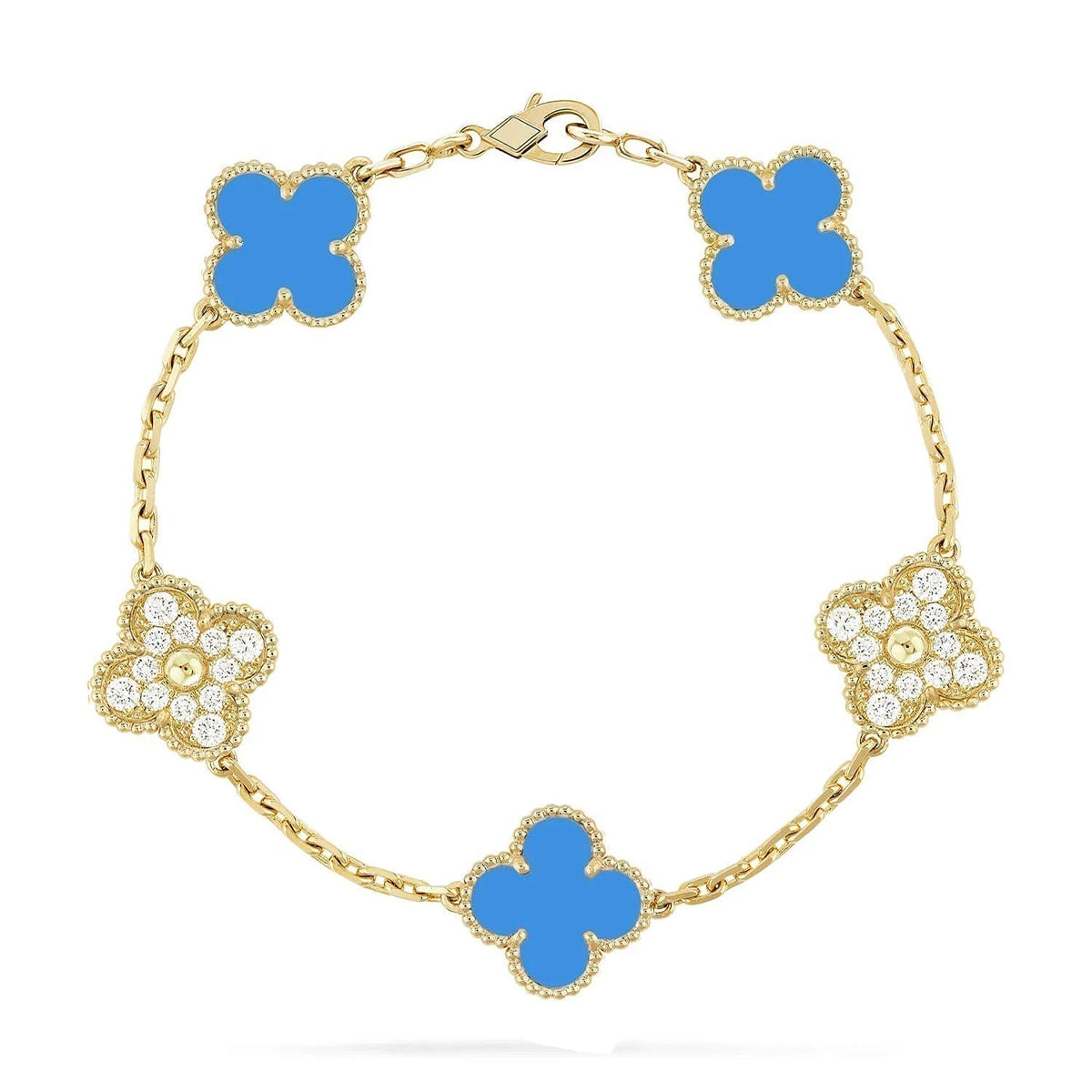 [LUXE] CLOVER 5 MOTIF BLUE AGATE BRACELET COLLECTION