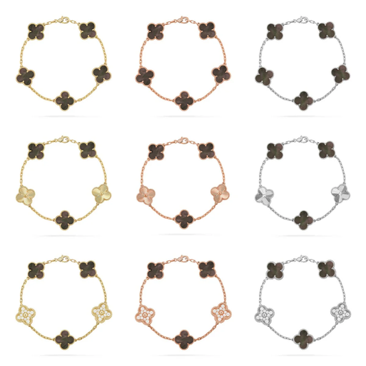 [LUXE] CLOVER 5 MOTIF GRAY MOP BRACELET COLLECTION
