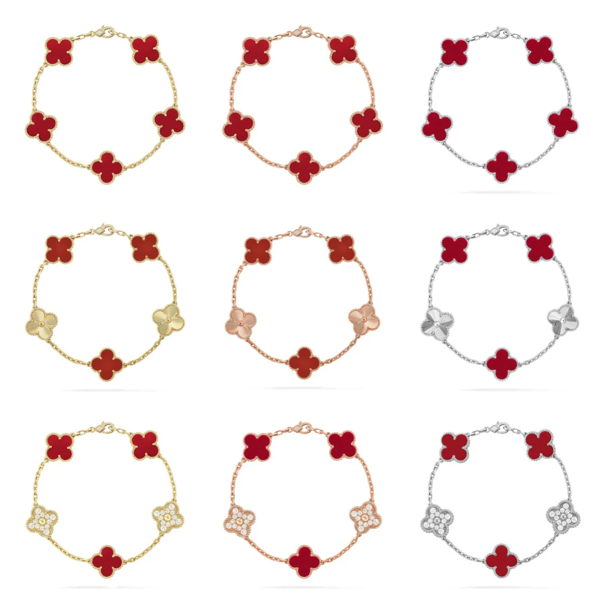 [LUXE] CLOVER 5 MOTIF RED CORNELIAN BRACELET COLLECTION