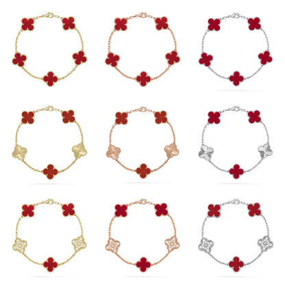 [LUXE] CLOVER 5 MOTIF RED CORNELIAN BRACELET COLLECTION