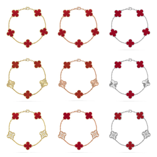 [LUXE] CLOVER 5 MOTIF RED CORNELIAN BRACELET COLLECTION