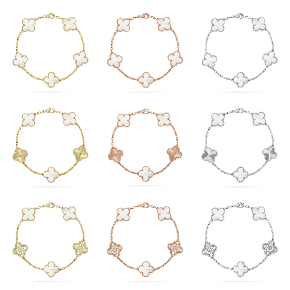 [LUXE]CLOVER WHITE PEARL MOP 5 MOTIF BRACELET COLLECTION