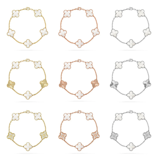 [LUXE]CLOVER WHITE PEARL MOP 5 MOTIF BRACELET COLLECTION