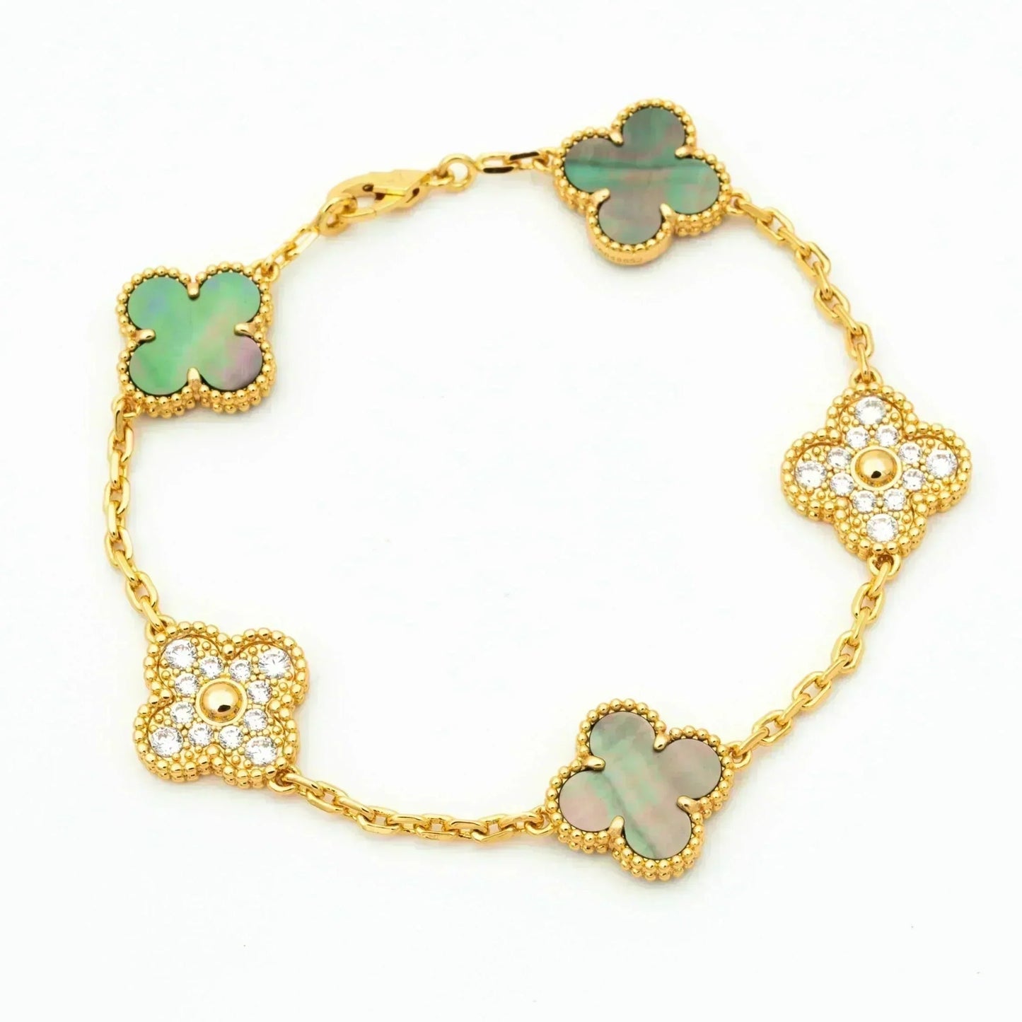 [LUXE] CLOVER 5 MOTIF GRAY MOP BRACELET COLLECTION