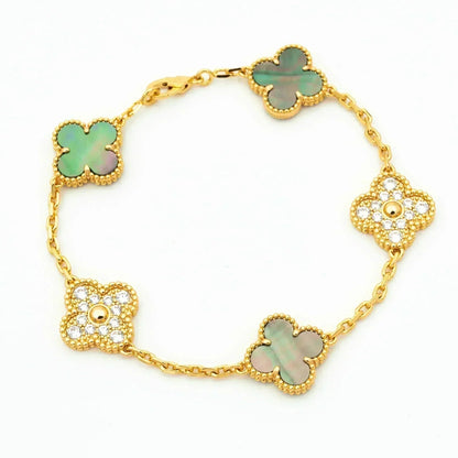 [LUXE] CLOVER 5 MOTIF GRAY MOP BRACELET COLLECTION
