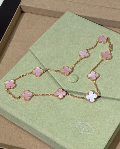 [LUXE Jewellery] Pink Necklace with Ten Clover Designs