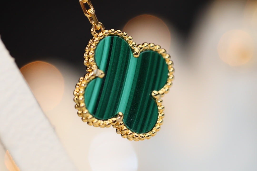 [LUXE]CLOVER EARRINGS GOLD MALACHITE DIAMOND 3 MOTIF