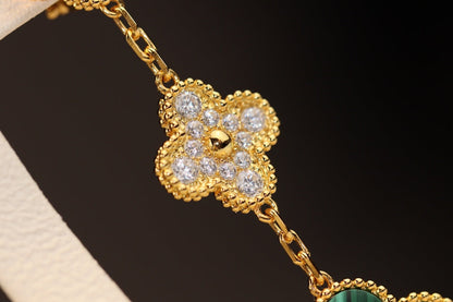 [LUXE]CLOVER EARRINGS GOLD MALACHITE DIAMOND 3 MOTIF