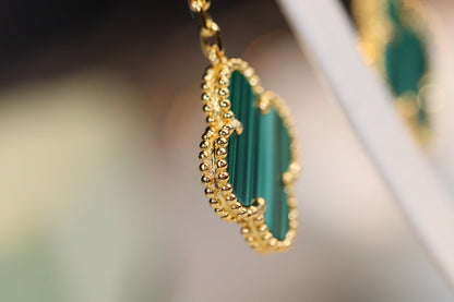 [LUXE]CLOVER EARRINGS GOLD MALACHITE DIAMOND 3 MOTIF