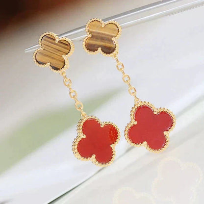 [LUXE]CLOVER  2 MOTIF  TIGER EYE CARNELIAN EARRINGS