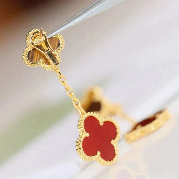 [LUXE]CLOVER  2 MOTIF  TIGER EYE CARNELIAN EARRINGS