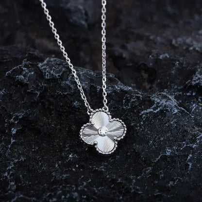 [LUXE]CLOVER  15MM DIAMOND LASER NECKLACE SILVER
