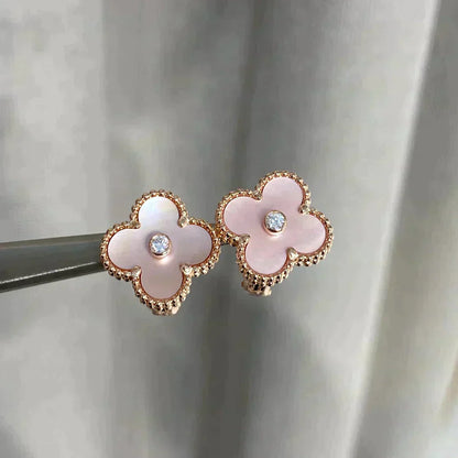 [LUXE]CLOVER MEDIUM 1 MOTIFS  PINK MOP DIAMOND EARRINGS