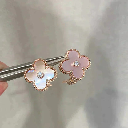 [LUXE]CLOVER MEDIUM 1 MOTIFS  PINK MOP DIAMOND EARRINGS