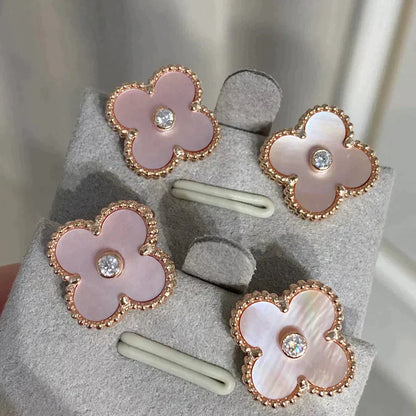 [LUXE]CLOVER MEDIUM 1 MOTIFS  PINK MOP DIAMOND EARRINGS