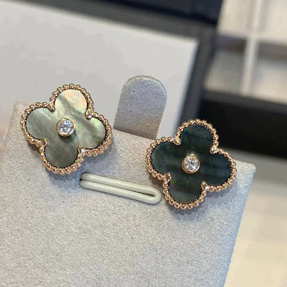 [LUXE]CLOVER MEDIUM 1 MOTIFS GRAY MOP  DIAMOND EARRINGS