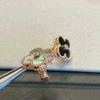 [LUXE]CLOVER MEDIUM 1 MOTIFS GRAY MOP  DIAMOND EARRINGS