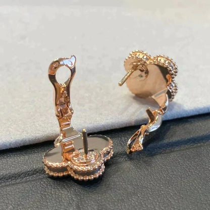 [LUXE]CLOVER MEDIUM 1 MOTIFS GRAY MOP  DIAMOND EARRINGS