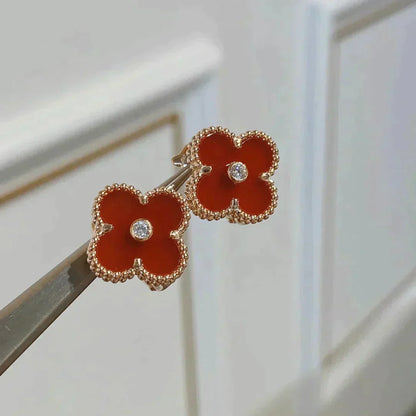 [LUXE]CLOVER MEDIUM 1 MOTIFS CARNELIAN  DIAMOND earrings