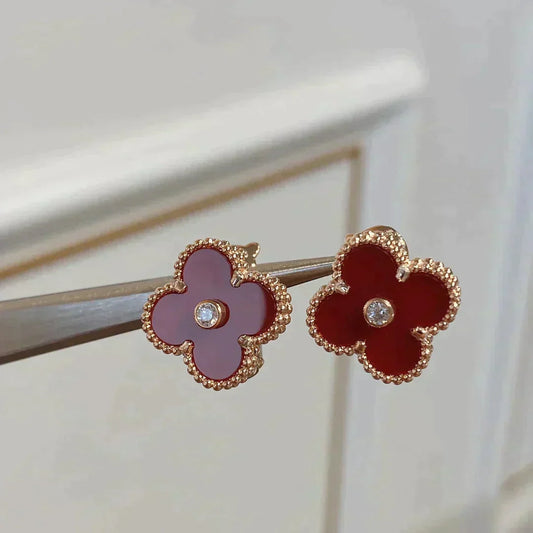 [LUXE]CLOVER MEDIUM 1 MOTIFS CARNELIAN  DIAMOND earrings