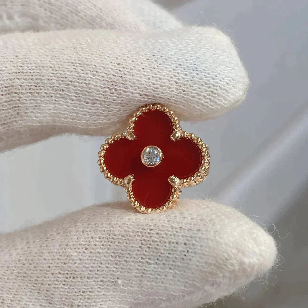 [LUXE]CLOVER MEDIUM 1 MOTIFS CARNELIAN  DIAMOND earrings