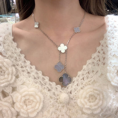 [LUXE]CLOVER MOP CHALCEDONY NECKLACE SILVER 6 MOTIF