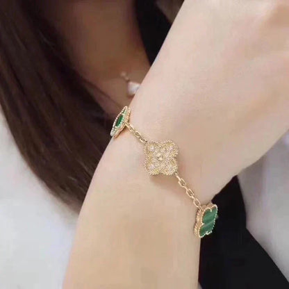 [LUXE] CLOVER 5 MOTIF MALACHITE BRACELET COLLECTION