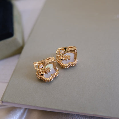 [LUXE]LUCKY PINK GOLD WHITE MOP EARRINGS