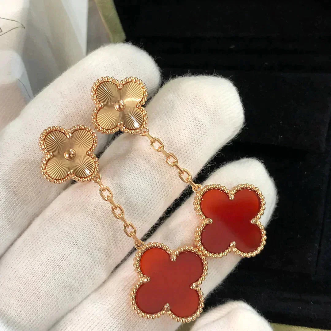 [LUXE]CLOVER 2 MOTIF  LASER CARNELIAN EARRINGS