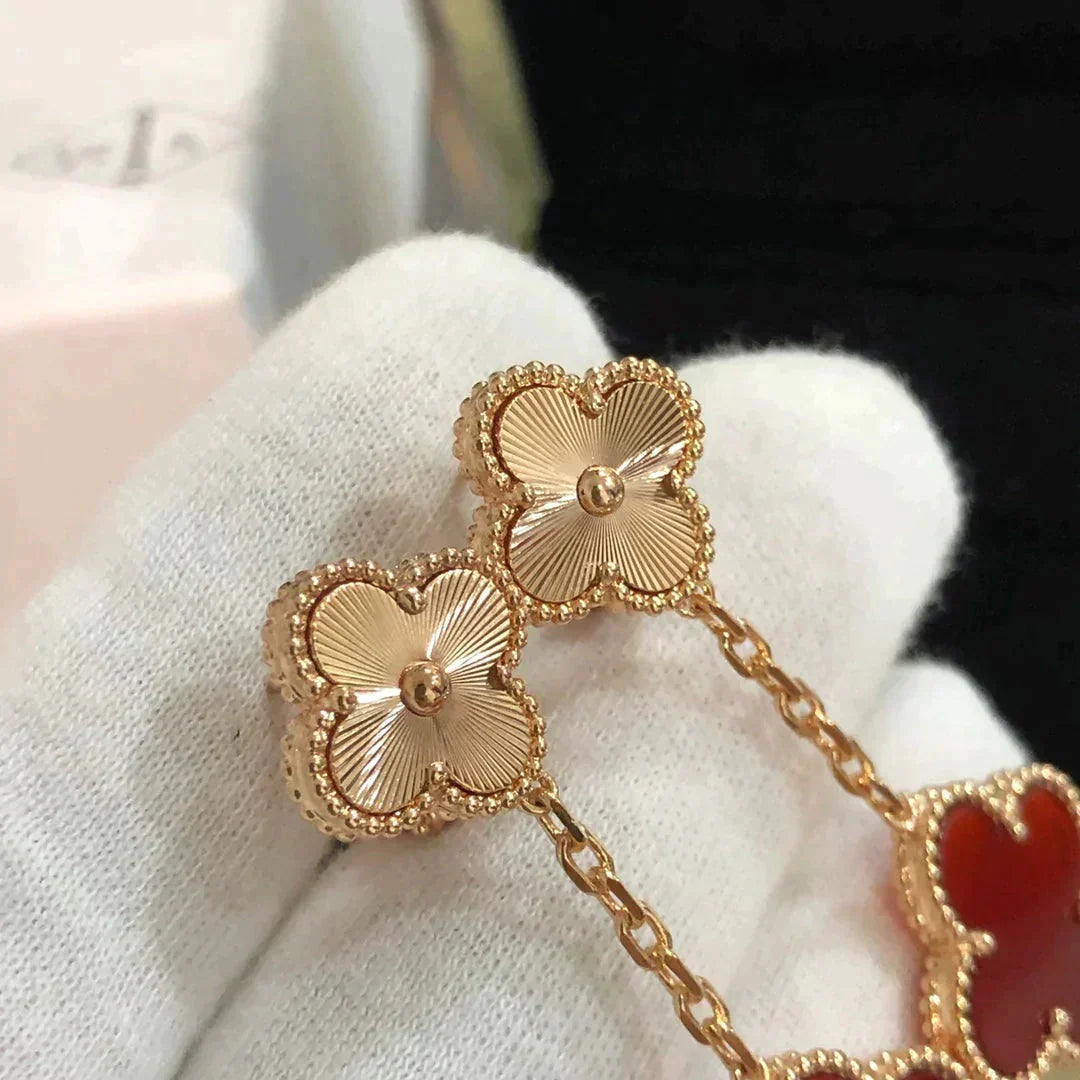 [LUXE]CLOVER 2 MOTIF  LASER CARNELIAN EARRINGS