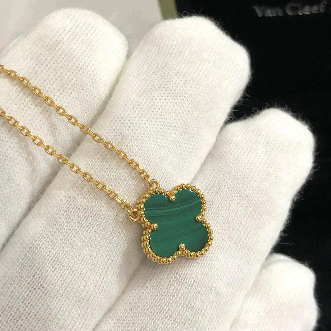 [LUXE]CLOVER 15MM MALACHITE SINGLE FLOWER  NECKLACE