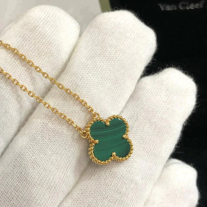 [LUXE]CLOVER 15MM MALACHITE SINGLE FLOWER  NECKLACE