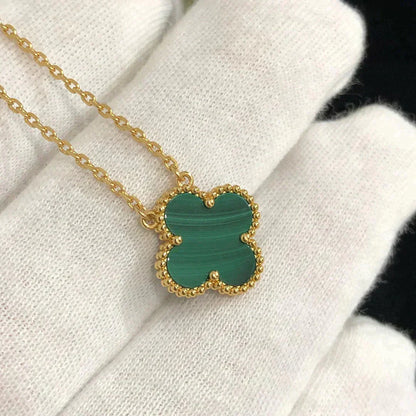 [LUXE]CLOVER 15MM MALACHITE SINGLE FLOWER  NECKLACE