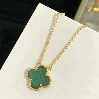 [LUXE]CLOVER 15MM MALACHITE SINGLE FLOWER  NECKLACE