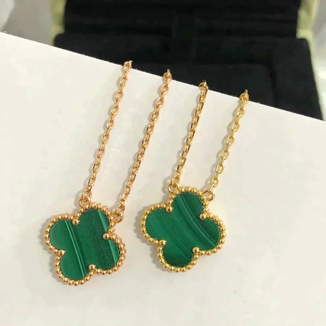 [LUXE]CLOVER 15MM MALACHITE SINGLE FLOWER  NECKLACE