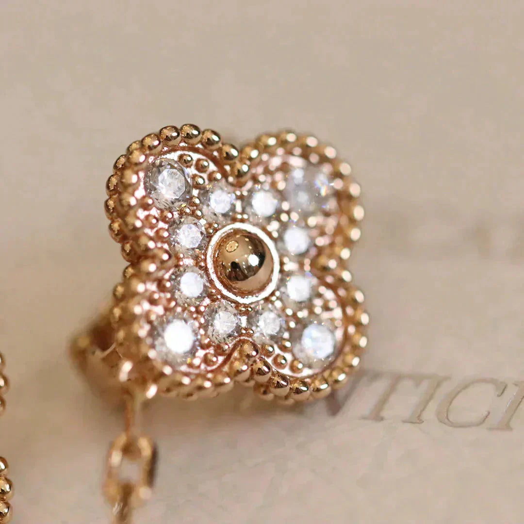 [LUXE]CLOVER MEDIUM 1 MOTIFS FUll DIAMOND EARRINGS