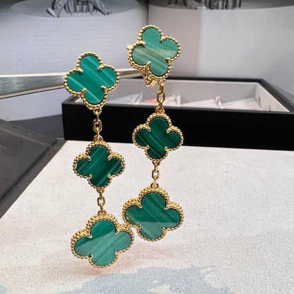 [LUXE]CLOVER MALACHITE 3 MOTIFS GOLD