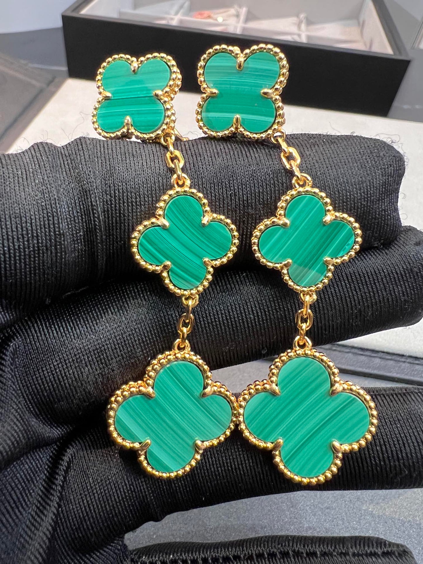 [LUXE]CLOVER MALACHITE 3 MOTIFS GOLD