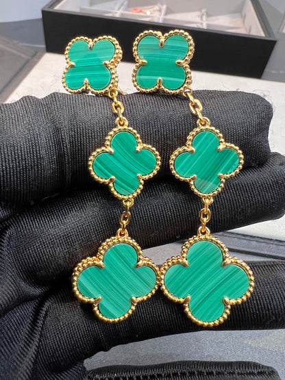 [LUXE]CLOVER MALACHITE 3 MOTIFS GOLD