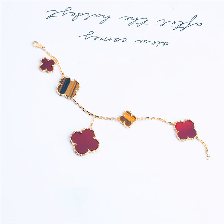 [LUXE]CLOVER BRACELET 5 MOTIFS CARNELIAN TIGER EYE