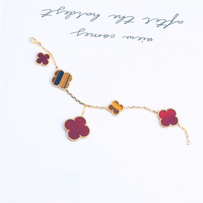 [LUXE]CLOVER BRACELET 5 MOTIFS CARNELIAN TIGER EYE
