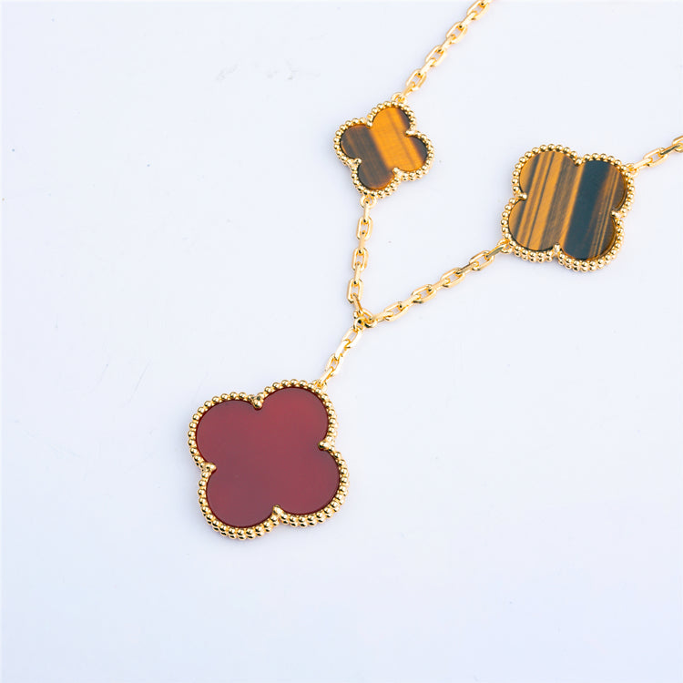 [LUXE]CLOVER BRACELET 5 MOTIFS CARNELIAN TIGER EYE
