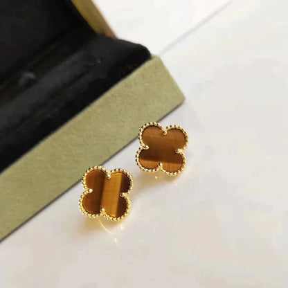 [LUXE]CLOVER MEDIUM 1 MOTIFS TIGER EYE EARRINGS