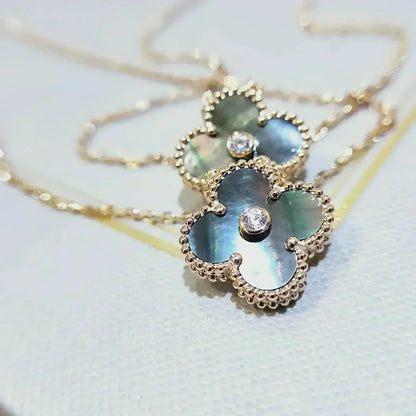 [LUXE]CLOVER 15MM DIAMOND AND MOTHER-OF-GREY NECKLACE