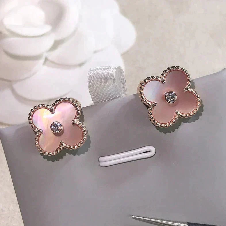 [LUXE]CLOVER MEDIUM 1 MOTIFS  PINK MOP DIAMOND EARRINGS