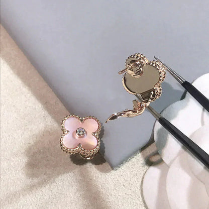 [LUXE]CLOVER MEDIUM 1 MOTIFS  PINK MOP DIAMOND EARRINGS