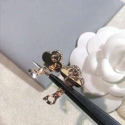 [LUXE]CLOVER MEDIUM 1 MOTIFS  PINK MOP DIAMOND EARRINGS
