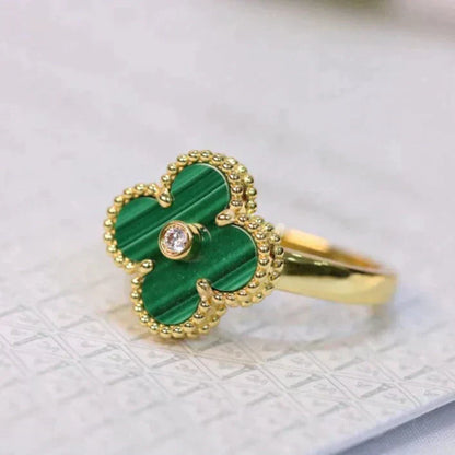 [LUXE]CLOVER MALACHITE RING GOLD DIAMOND