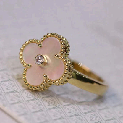 [LUXE]CLOVER PINK MOP RING GOLD DIAMOND