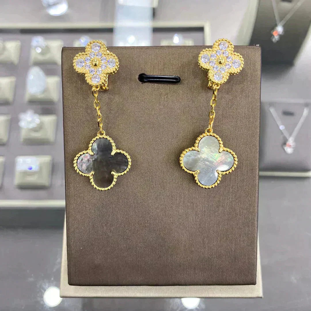[LUXE]CLOVER  2 MOTIFS  DIAMOND  EARRINGS (MULTIPLE CHOICESç´